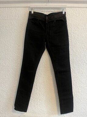 HaLB Japanese Brand Heavyweight Black Skinny Jeans with Bronze Mesh Detail